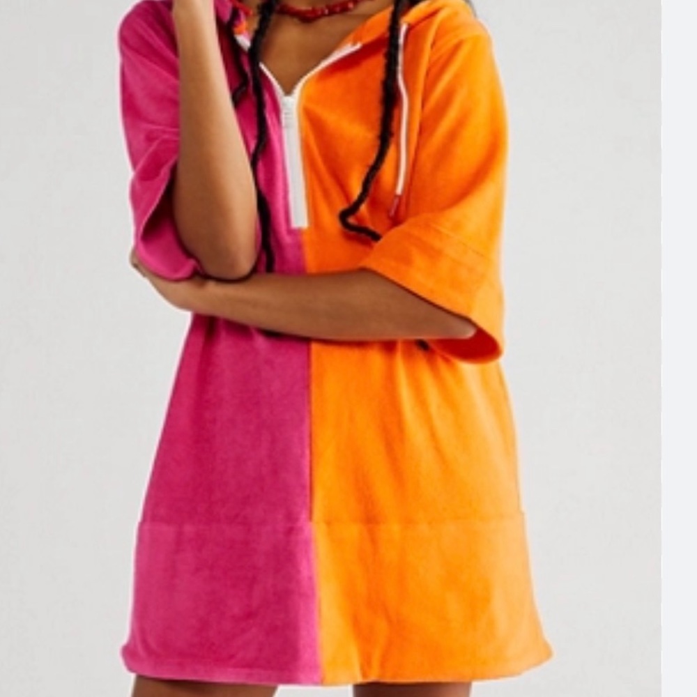 New Solid & Striped x Free People The Zip Hoodie S Pink Orange Terry Cover-Up